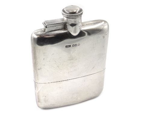 Silver hip flask, with removable gilt lined cover cup by James Dixon & Sons Ltd, Sheffield 1916, approx 8oz Condition Report 