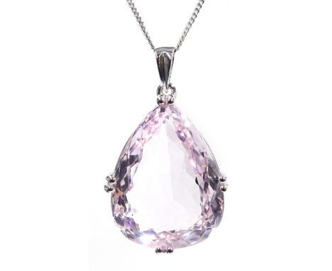 18ct white gold pearl shaped morganite pendant necklace  hallmarked, morganite approx 27 carat Condition Report Click here fo