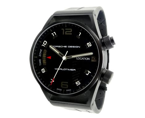 Porsche Design Worldtimer P'6750 automatic titanium wristwatch, rubber bracelet ref. 675013441180 no 210283 with tag, box and