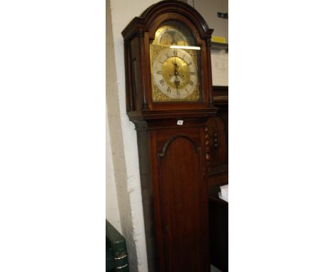 An 18th Century and later oak longcase clock with a two train eight day movement, the brass 11inch dial and moon phase signed