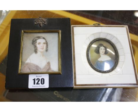 A portrait miniature on ivory, a half length portrait of a young girl, 7cm x 6m and another portrait miniature of a young lad