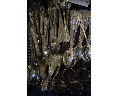 An electro-plated part table service for eight place settings, comprising: four table spoons, four table forks, eight dessert