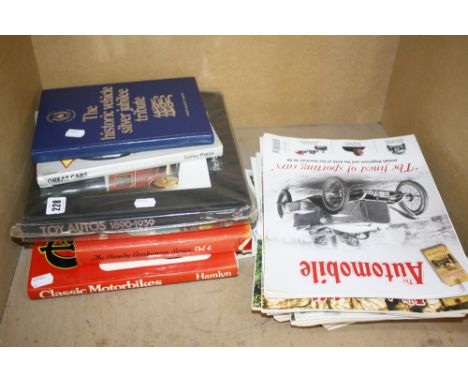 A mixed lot of books to include automobile magazines, Dinky toys, Mike and Sue Richardson, 'Toy Autos' 1890-1938 