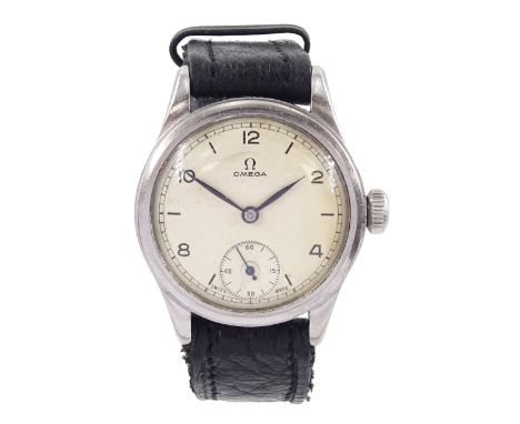 Omega gentleman's stainless steel manual wind wristwatch, Ref. 2165, dial with Arabic and baton hour markers and subsidiary s