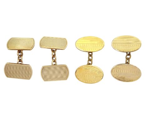 Pair of 9ct gold engine turned cufflinks, Birmingham 1958 and one other pair of gilt cufflinksCondition Report:9ct gold cuffl