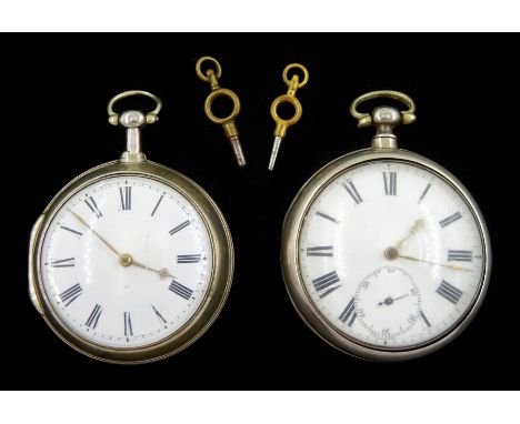 George III silver pair cased verge fusee pocket watch by Thomas Woodward, London, No. 517, white enamel dial with Roman numer