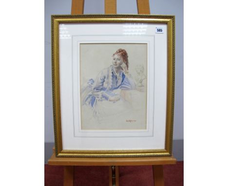 GEORGE GOODWIN KILBURNE (1863-1928) Portrait of a Red-Haired Woman, seated, her left arm resting on a table, pencil and water
