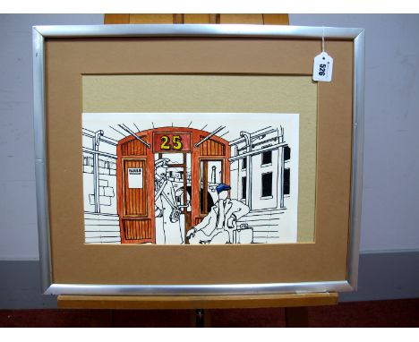 •AFTER JOE SCARBOROUGH (b.1938) (Sheffield Artist) The First Tram, hand coloured, signed limited edition screen print, number