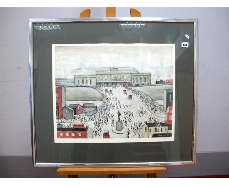 •AFTER LAURENCE STEPHEN LOWRY (1887-1976) Station Approach, reproduction printed in colours, signed in pencil in the margin, 