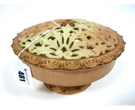 A Locke & Co Worcester Porcelain Pot Pourri Bowl and Pierced Cover, of circular form, decorated in blush ivory, gilt and moul