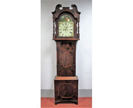 A XIX Century Mahogany Eight-Day Longcase Clock, the white dial with Roman numerals and subsidiary minute dial inscribed Thos