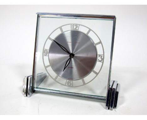 Garrard - Le Coultre for Asprey, mantel clock, with chromed metal frame and square glass dial, numbered 948 to the movement c