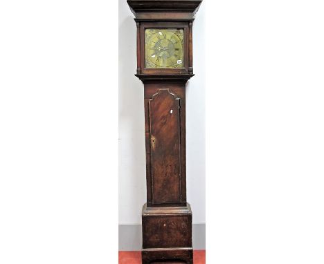 An XVIII Century Painted Pine Longcase Clock, the square brass dial with figural  spandrels, inscribed Thos. Andrews, No. 60,