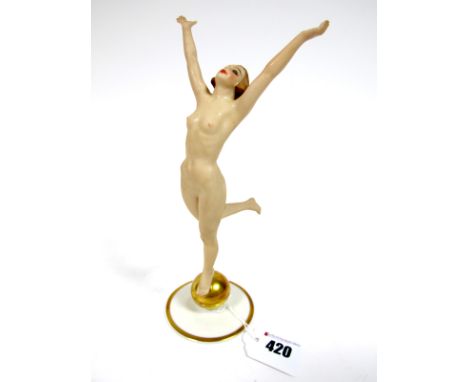 A Lorenz Hutschenreuther Art Deco Unglazed Porcelain Figure, "Sun Child" designed by Carl Tutter, modelled as a nude dancing 