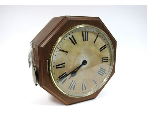 A G.P.O. Double Sides Pendulum Wall Clock, in an oak case, enamel dial with Roman numerals and marked G.P.O. and E.R.III (Edw
