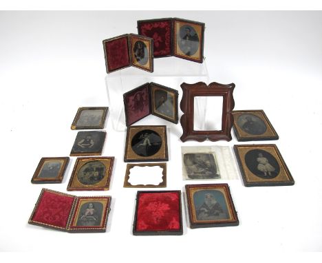 A Collection of Thirteen Victorian Ambrotype Portrait Photographs, some cased (A/F).