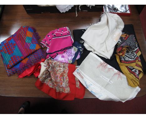 A Collection of Vintage Silk and Other Scarves, including Liberty, Jaeger, Christian Dior, Salvatore Farragamo and a Cashmere