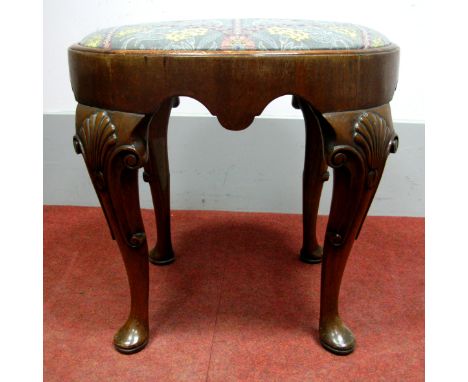 An XVIII Century Style Mahogany Stool, with drop-in seat on cabriole legs with pad feet.