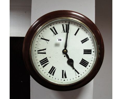 A G.P.O. Pendulum Wall Clock, in a mahogany case, the enamel dial with Roman numerals marked G.P.O., brass bezel, eight day c