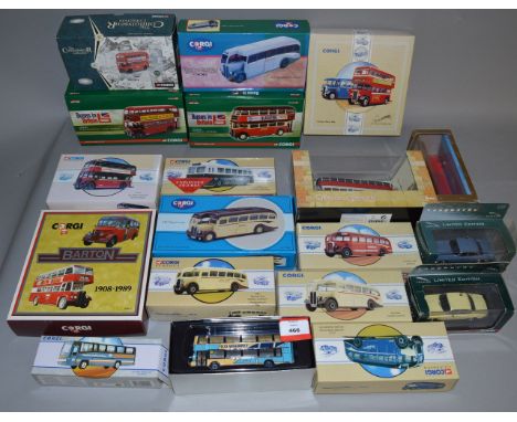 Sixteen boxed Corgi diecast model buses including two from their 1:50 scale 'Buses In Britain' series, CC26106 RTL Barton and