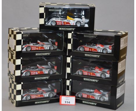 Minichamps. Seven Audi R10diecast model cars in 1:43 scale. Five of the models are limited editions  limited to 1008 pieces. 