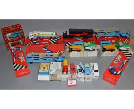 A good quantity of boxed smaller scale diecast models by Corgi including six Superhaulers, two models from the Cameo Village 