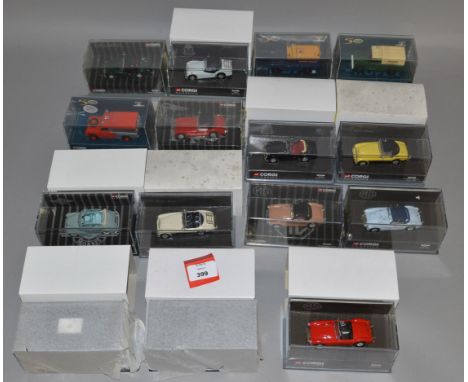 15 x Corgi Classics 1:43 scale diecast models, including Land Rover and Triumph. VG in perspex boxes.