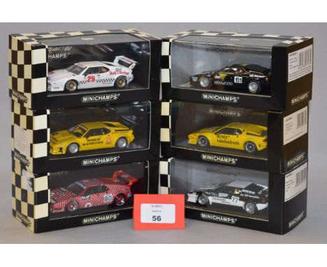 Minichamps. Six BMW M1  diecast model cars in 1:43 scale  including 430 792851, 430 792577, 430 802590, 430 802525, 400 86255