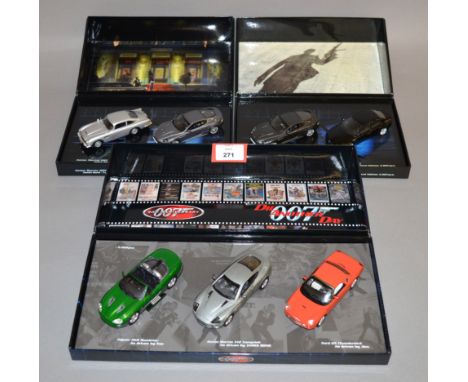 Minichamps. Three James Bond related diecast models in 1:43 scale including '40th Anniversary Die Another Day Set' containing