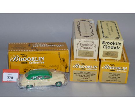 Five factory built white metal 1:43 scale Taxi models by Brooklin Models, 29x Kaiser Manhattan, 51a Ford Fordor Sedan Diamond