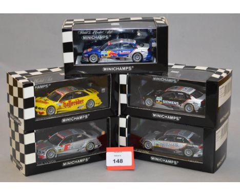 Minichamps. Five Audi A4 DTM diecast model cars in 1:43 scale. All of the models are limited editions, boxed and E. (5)