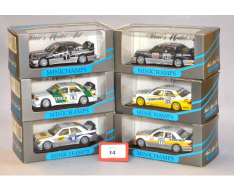 Minichamps. Six Mercedes Benz 190 E Evo 2 diecast model race cars in 1:43 scale including AMG-Konig Pilsener Ludwig. All are 