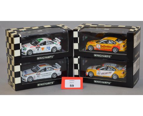 Minichamps. Four BMW 320 diecast model cars in 1:43 scale  including 400 062604, 400 062642, both 320si versions and  400 042