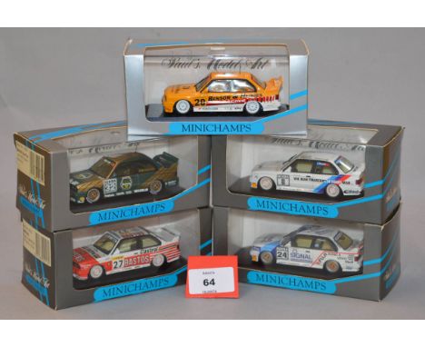 Minichamps. Five BMW M3 diecast model cars in 1:43 scale  including 2050 Team Isert v. Bayern, 2010 Team Bigazzi Soper, 2013 