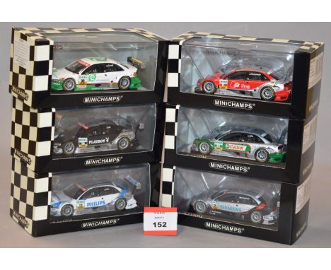 Minichamps. Six Audi A4 DTM diecast model cars in 1:43 scale. All of the models are limited editions, boxed and E. (6)