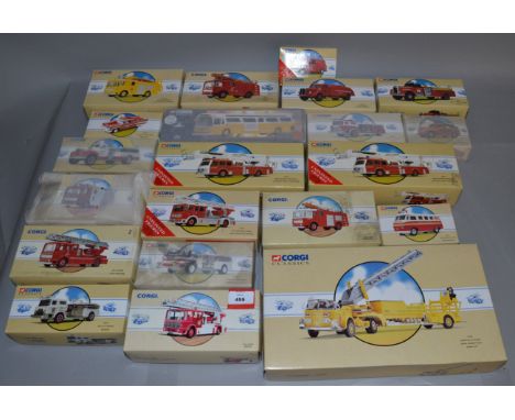 21 x Corgi diecast model fire engines. Boxed, overall appear VG.