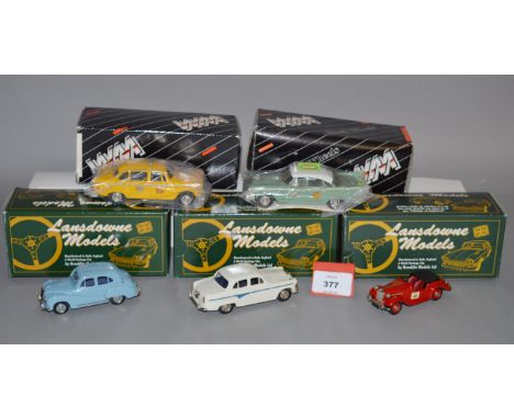 Five boxed factory built white metal models in 1:43 scale, including three by Lansdowne, an LDM25 Singer Roadster, with LDM 9