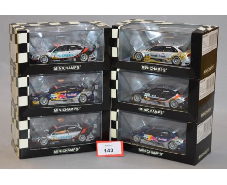 Minichamps. Six Audi A4 DTM diecast model cars in 1:43 scale. All of the models are limited editions, five limited to 1008, t