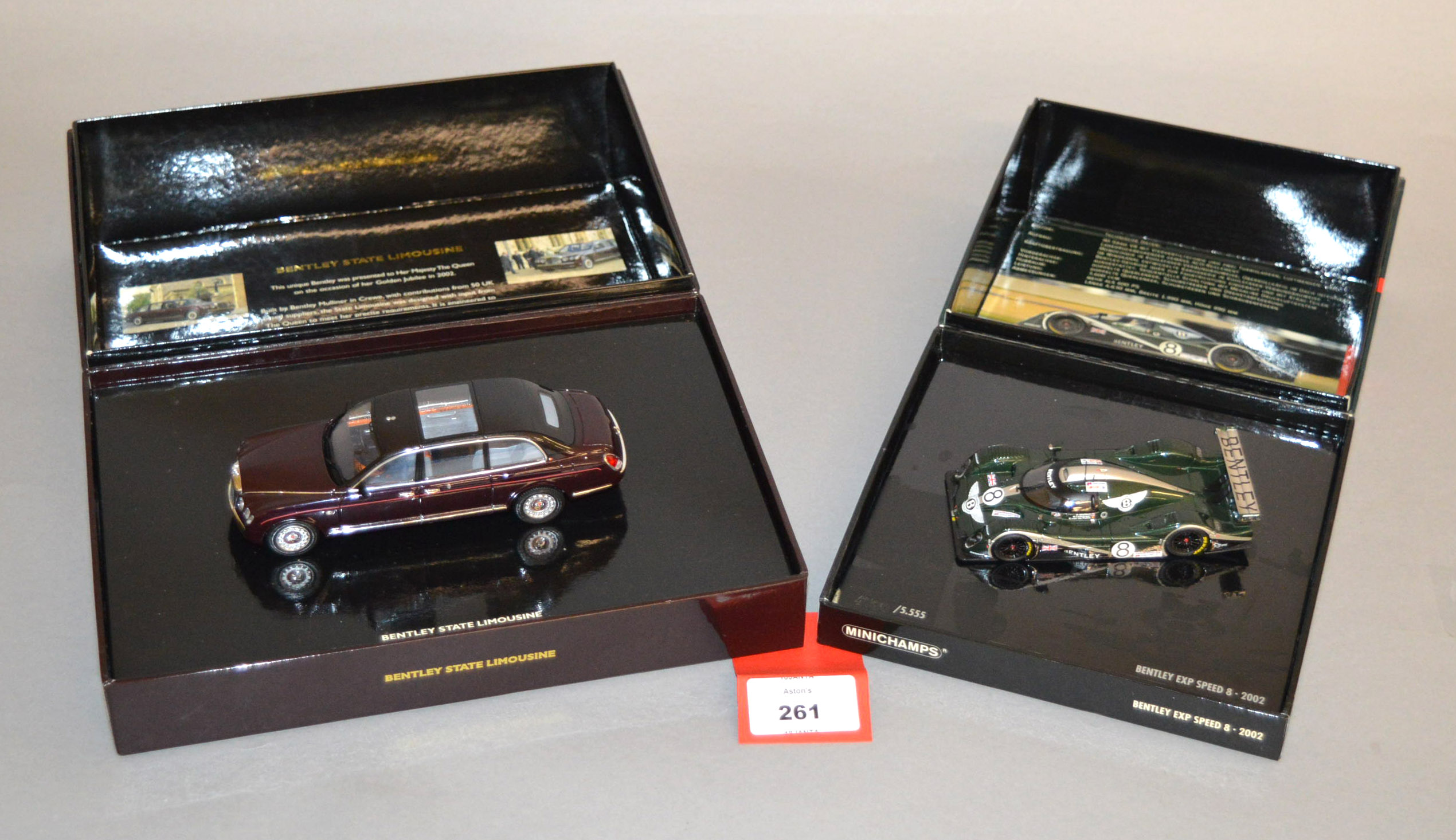 Minichamps. Two Bentley diecast model cars in 1:43 scale, a 2002 EXP