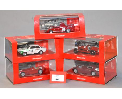 Minichamps. Five diecast models in 1:43 scale  from the 'Le Glorie della Alfa Romeo Collection' including a 1924 G.P. P2, 195