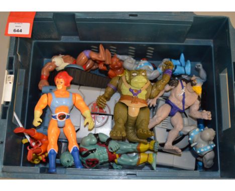 Quantity of vintage action figures with vehicles and other items, mainly LJN Thundercats and Kenner Real Ghostbusters, includ