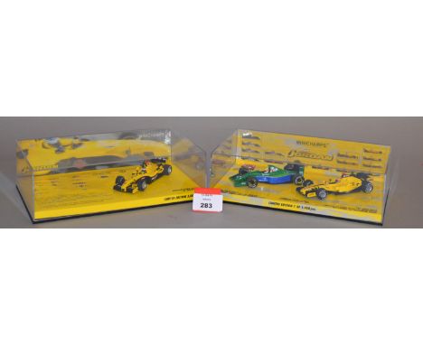 Minichamps. A Jordan 1991-2005 Commemorative Set, containing two diecast F1 Racing Car models in 1:43 scale, limited to 1008 