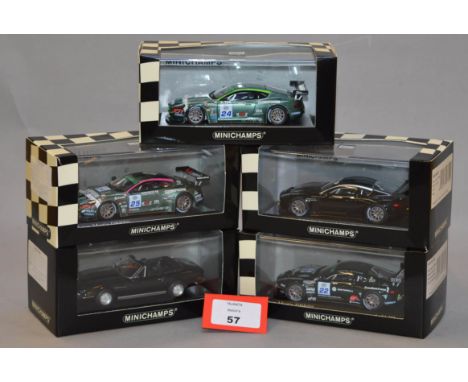 Minichamps. Four Aston Martin DBRS9  diecast model cars in 1:43 scale  including 400 061301, 400 061322, 400 061324, 400 0613