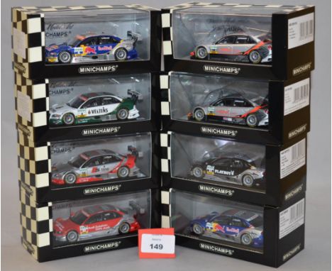 Minichamps. Eight Audi A4 DTM diecast model cars in 1:43 scale. All of the models are limited editions, boxed and E. (8)