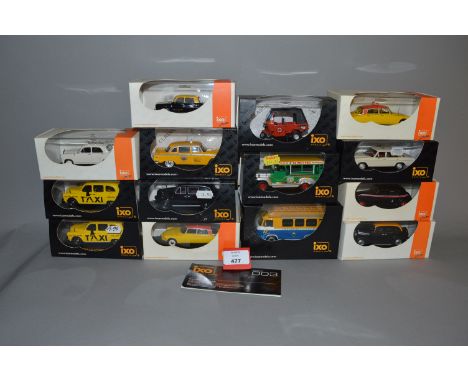 14 x Ixo 1:43 scale diecast models, mostly taxis. Boxed, overall appear VG. 