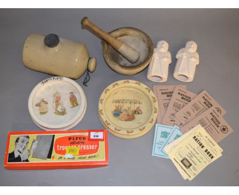 A mixed lot of collectables, including: two ceramic baby plates, one a Royal Doulton Bunnykins example; various framed prints