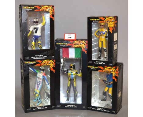 Minichamps. Five figurines from the Valentino Rossi Collection in 1:12 scale including GP125 1996 and MotoGP 2006. All of the