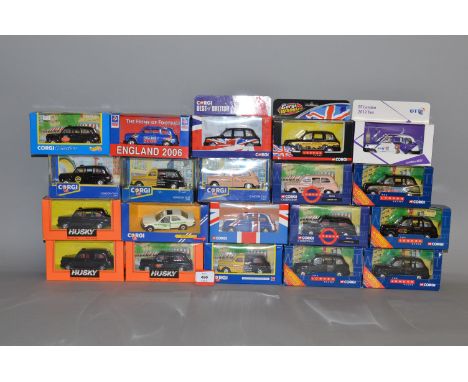 Quantity of diecast model taxis, mostly by Corgi, including London Scene and 2012 Olympics models. Boxed, appear VG. (approx.