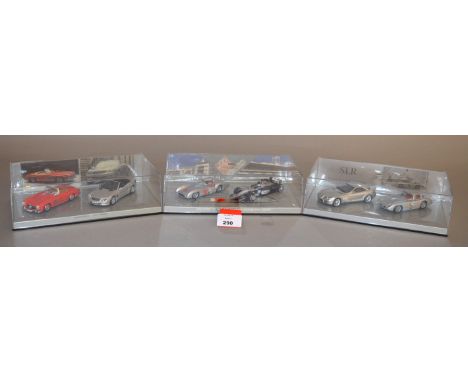 Minichamps. Three diecast model car Sets, each containing two cars in 1:43 scale, Mercedes Benz SLR History Set, Mercedes Ben