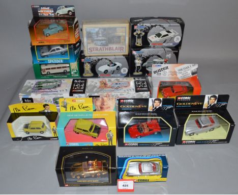 16 x Corgi TV and film related diecast models, including 96655 and other James Bond models, Beatles, etc. F-VG. 
